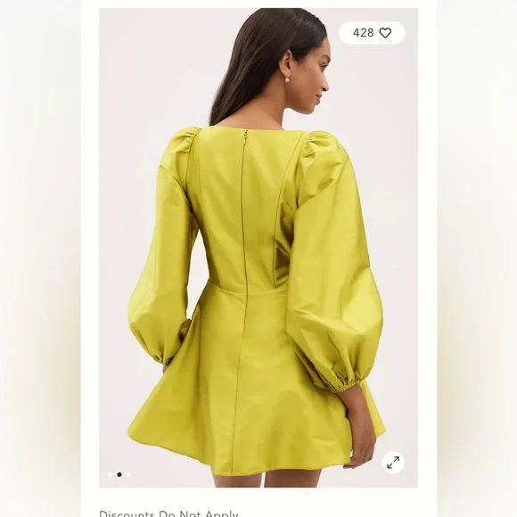 Anthropologie BHLDN Sage Balloon Puff Sleeve Fit & Flare Mini Dress - Picture 2 of 7